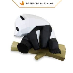 Grand panda sur branche en papier 3D