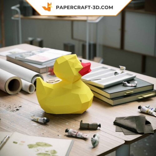 Kit Papercraft Caneton Jaune : puzzle origami papier 3D pour décoration et cadeaux