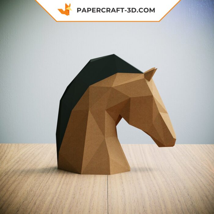 Kit Papercraft Tête de Cheval en Origami Papier 3D pour Décoration Intérieure