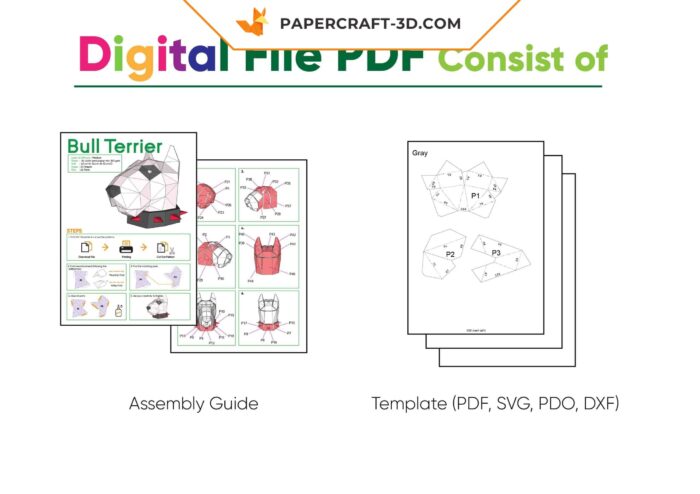Masque Bull Terrier en papercraft 3D, modèle origami à télécharger