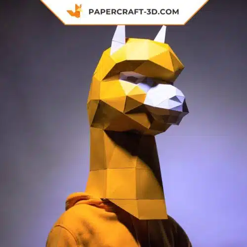 Papercraft maschera di alpaca in origami 3D