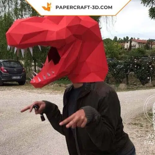Masque de dinosaure T-Rex en papier 3D origami à télécharger instantanément
