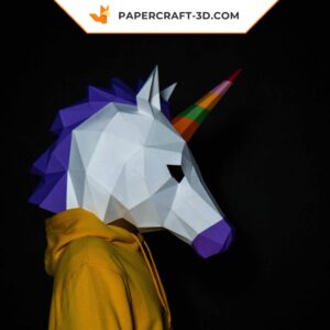 Masque de licorne en papercraft, modèle numérique origami 3D à télécharger