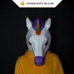 Masque de licorne en papercraft, modèle numérique origami 3D à télécharger