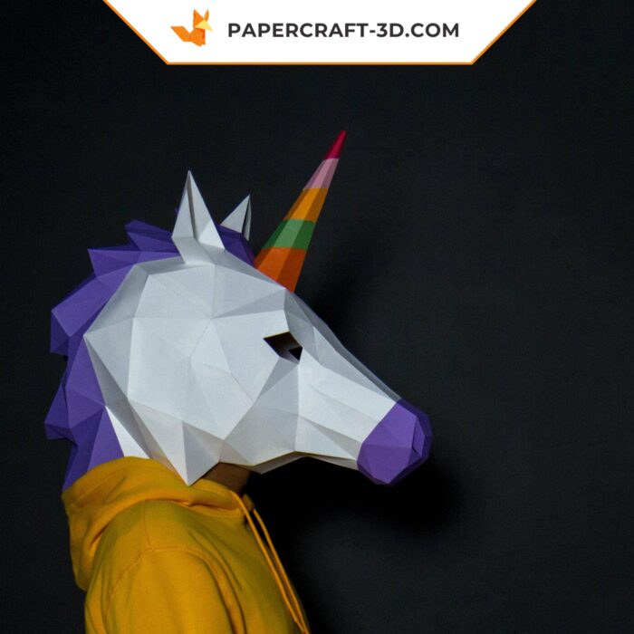 Masque de licorne en papercraft, modèle numérique origami 3D à télécharger