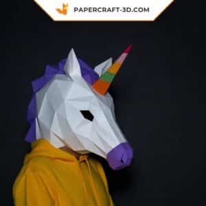 Masque de licorne en papercraft, modèle numérique origami 3D à télécharger