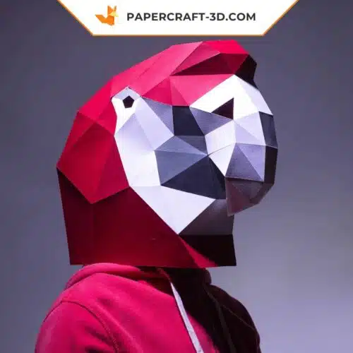 Masque de perroquet en papier 3D, modèle numérique d’origami à télécharger