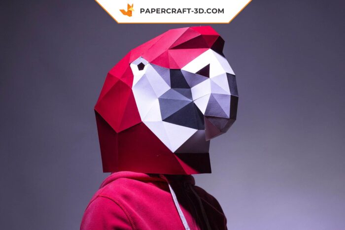 Masque de perroquet en papier 3D, modèle numérique d’origami à télécharger