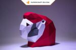 Masque de perroquet en papier 3D, modèle numérique d’origami à télécharger