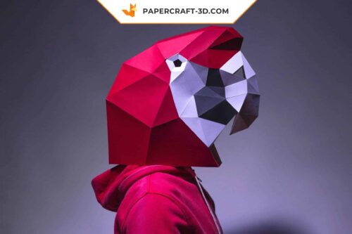 Masque de perroquet en papier 3D, modèle numérique d’origami à télécharger