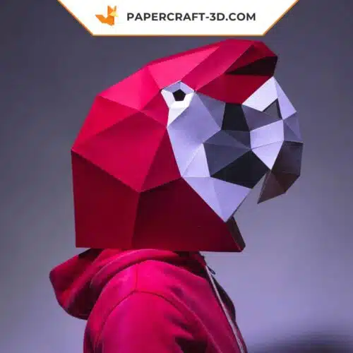 Masque de perroquet en papier 3D, modèle numérique d’origami à télécharger