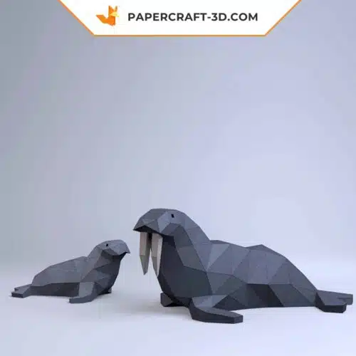 Papercraft of walruses in 3D origami