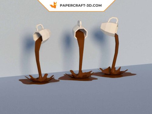 Papercraft 3D tasse de café, modèle de papercraft basse poly, décoration en papier, modèle DIY, téléchargement digital PDF, modèle pepakura