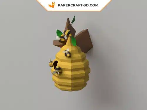 Papercraft abeille et ruche sur une branche, modèle en papier 3D à faire soi-même