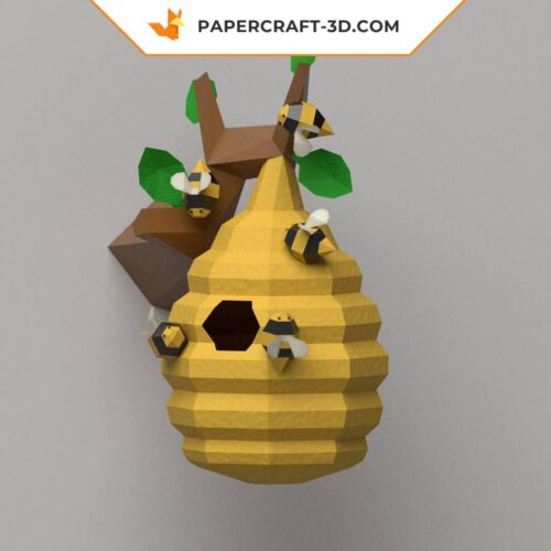 Papercraft Biene und Bienenstock in 3D Origami