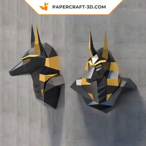 Papercraft cabeza de Anubis mural en origami 3D