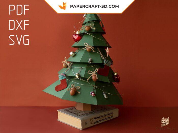 Papercraft arbre de Noël 3D en origami papier, modèles numériques SVG et PDF