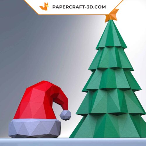 Papercraft Arbre de Noël et Chapeau du Père Noël en papier 3D