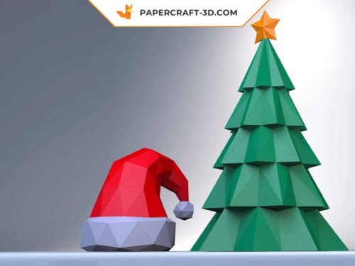 Papercraft Arbre de Noël et Chapeau du Père Noël en papier 3D