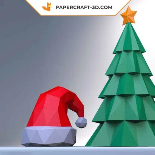 Papercraft Arbre de Noël et Chapeau du Père Noël en papier 3D