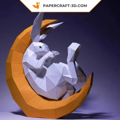 Papercraft coelho em uma lua crescente origami