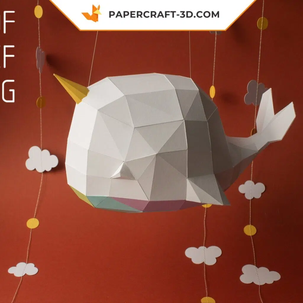 Papercraft balena unicorno in origami