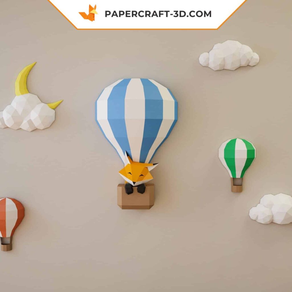 Papercraft ballons et nuages dans un ciel en origami 3D