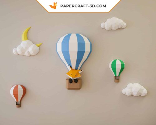 Papercraft Ballons et Nuages, panorama de ciel en origami papier 3D pour enfants