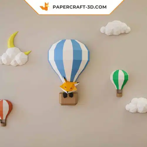 Papercraft Ballons et Nuages, panorama de ciel en origami papier 3D pour enfants