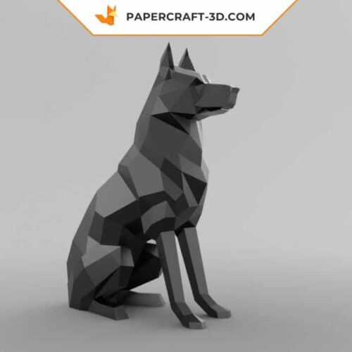 Papercraft German Shepherd in metal DIY 3D model in origami paper