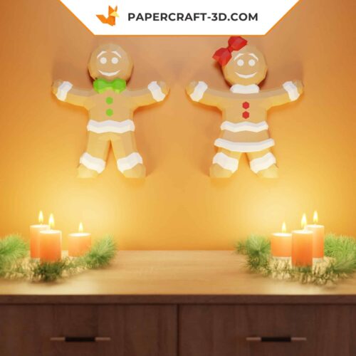 Papercraft Bonhomme et Femme en Pain d’Épice origami papier 3D pour décoration de Noël