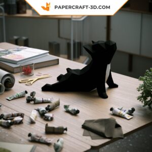 Papercraft Bouledogue Français de Yoga en origami papier 3D