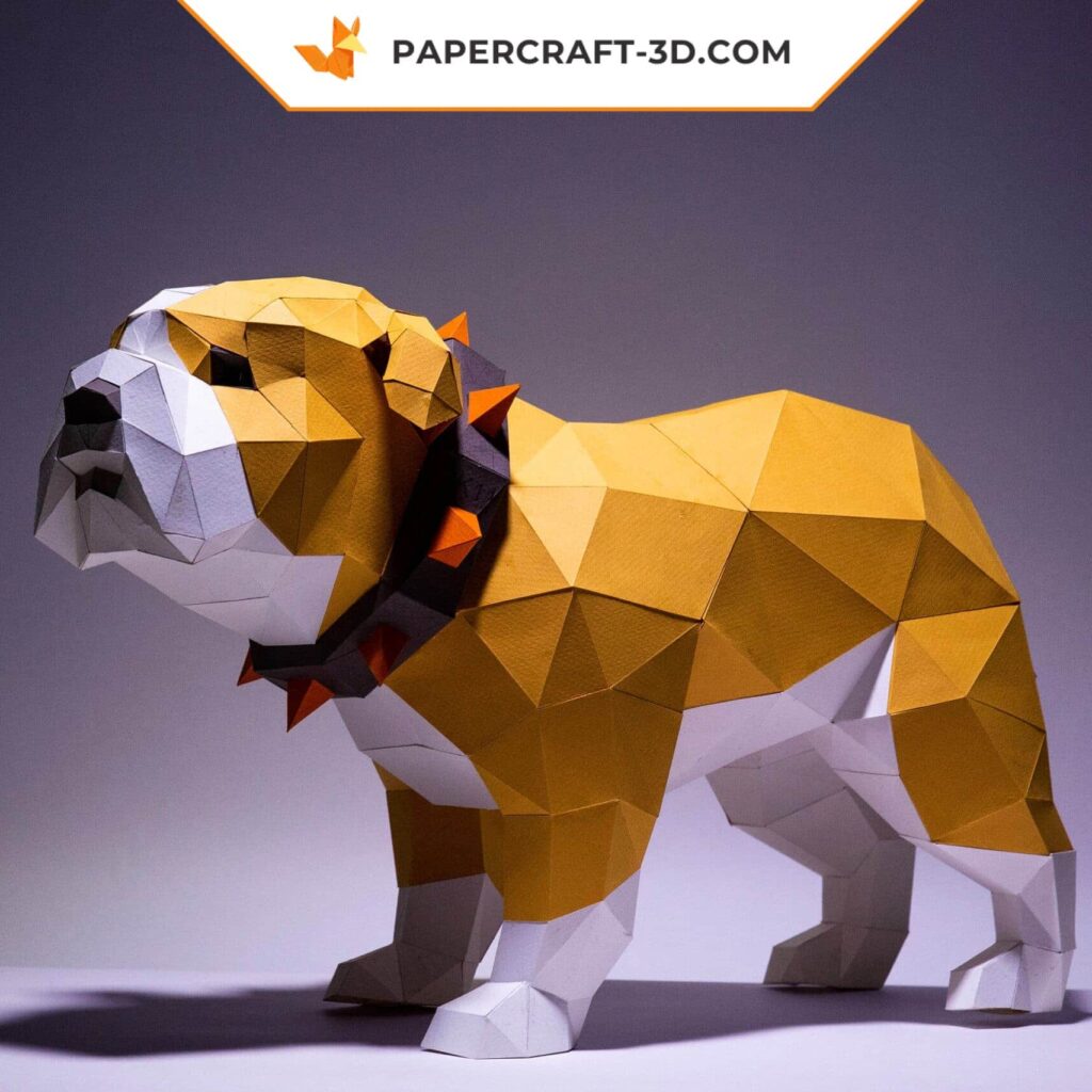 Papercraft de bulldog en origami 3D