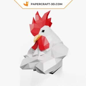 Papercraft buste de coq origami papier 3D