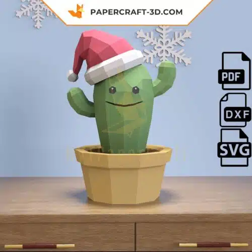 Papercraft Cactus de Noël en origami papier 3D