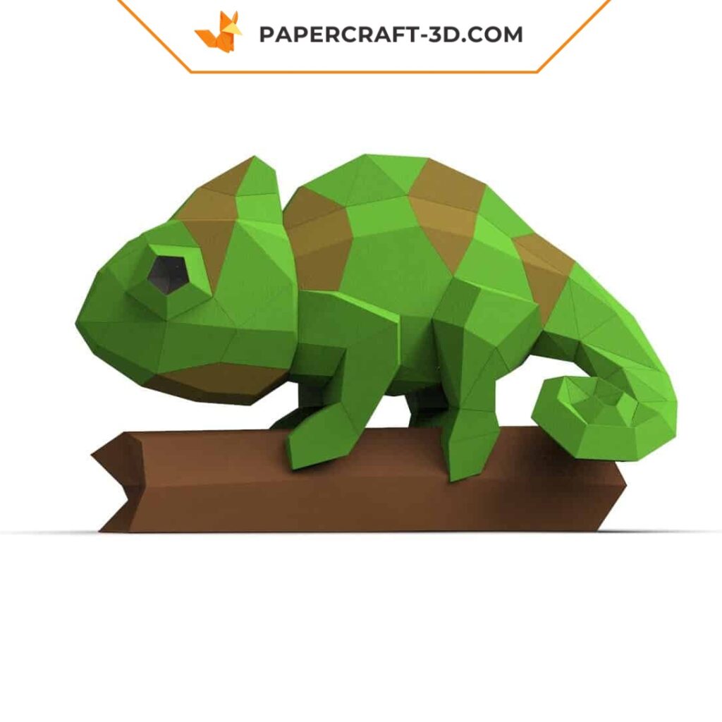 Papercraft caméléon sur branche en origami 3D