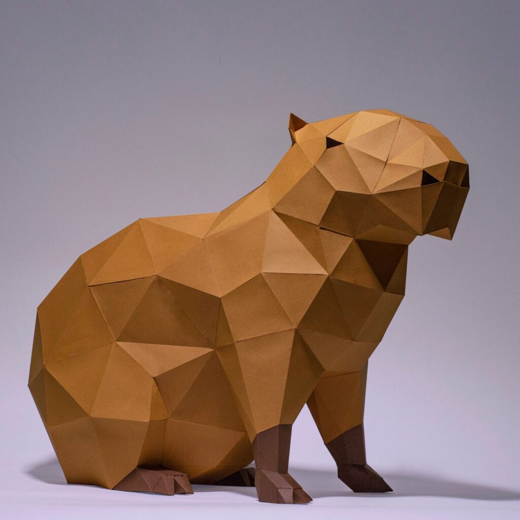 Papercraft de capybara en origami 3D