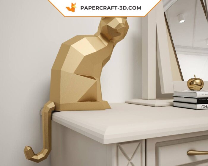 Papercraft chat 3D en origami à faire soi-même : sculpture, animaux en low poly, modèle en papier, puzzle 3D, kit instantané à télécharger en PDF