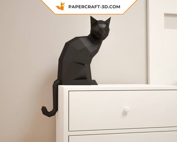 Papercraft chat 3D en origami à faire soi-même : sculpture, animaux en low poly, modèle en papier, puzzle 3D, kit instantané à télécharger en PDF