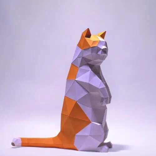 Papercraft standing Munchkin cat in origami
