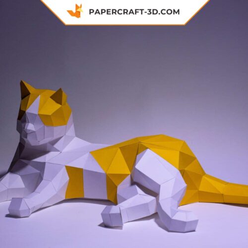Papercraft Chat dormant origami papier 3D à télécharger en PDF