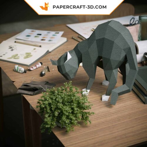 Papercraft Chat Effrayé origami papier 3D