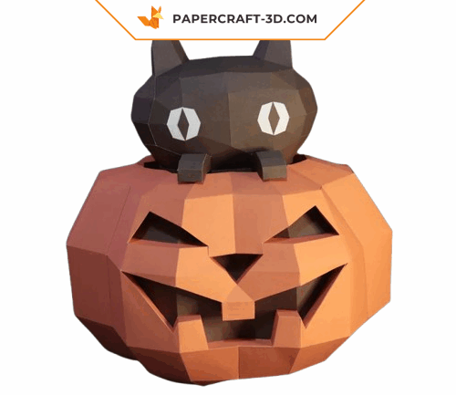 papercraft chat et citrouille halloween origami 3D