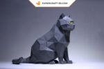 Papercraft chat gris en origami papier 3D, sculpture DIY à télécharger