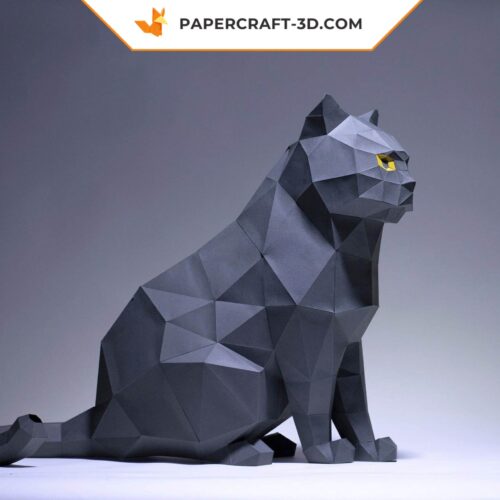 Papercraft chat gris en origami papier 3D, sculpture DIY à télécharger