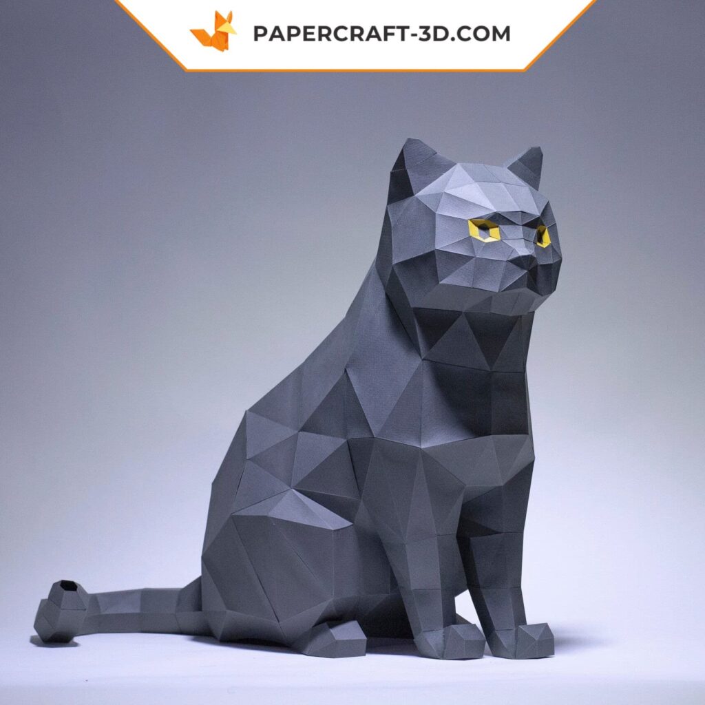 Papercraft de chat gris en origami