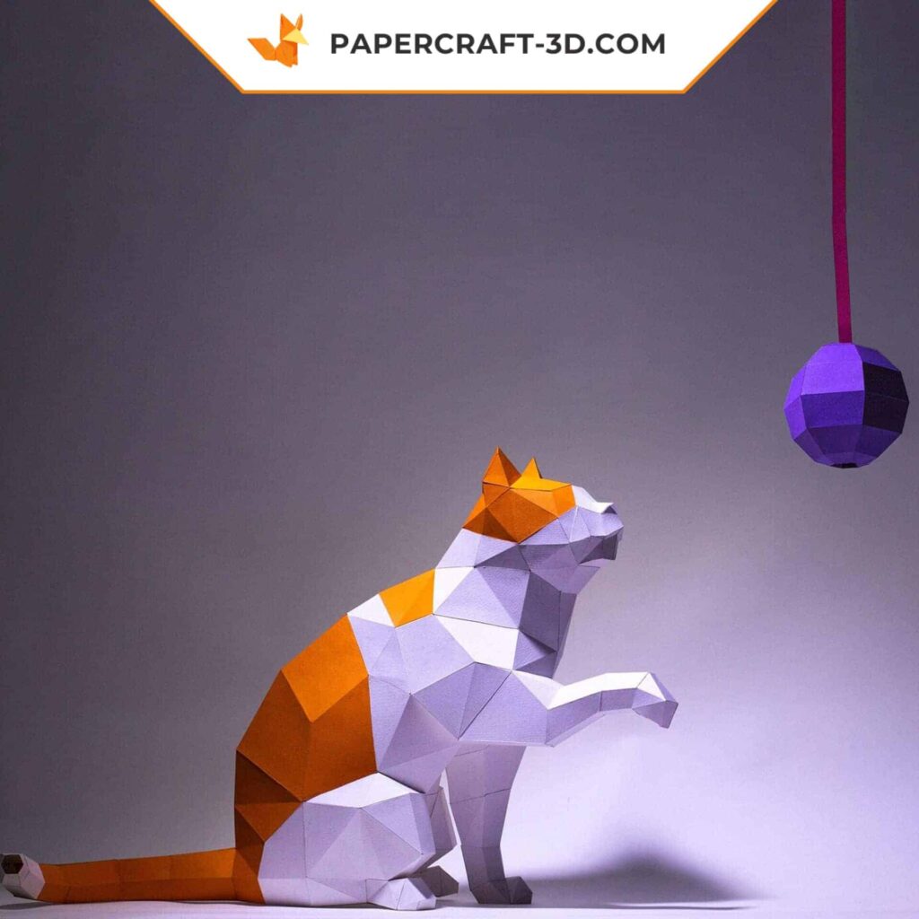 Papercraft de chat en origami 3D