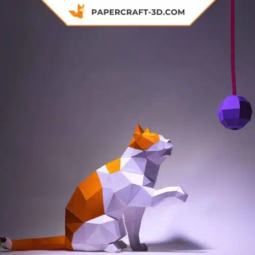 Papercraft cat in 3D origami