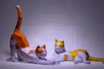 Papercraft Chat qui Dort et s’Étire en Origami Papier 3D