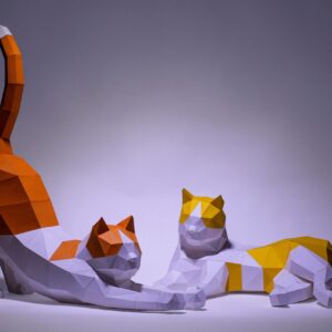 Papercraft Chat qui Dort et s’Étire en Origami Papier 3D